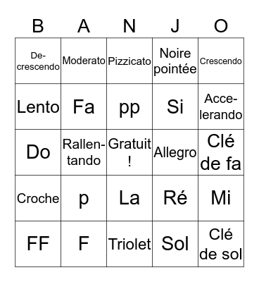 Bingo musical ! Bingo Card