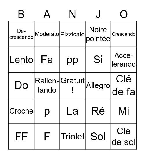 Bingo musical ! Bingo Card