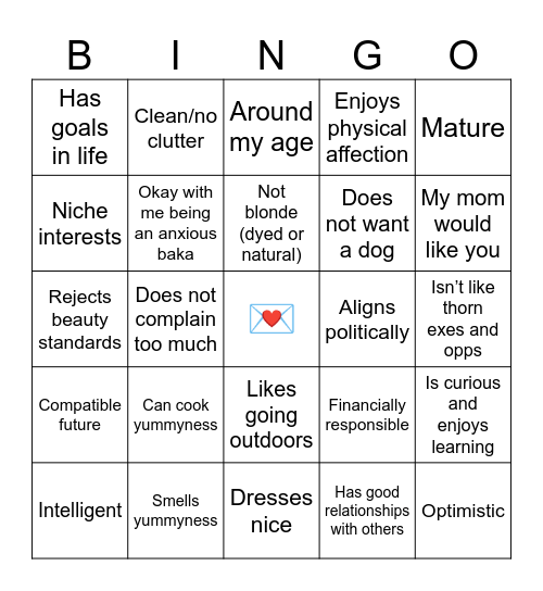 Jen’s bingo Card