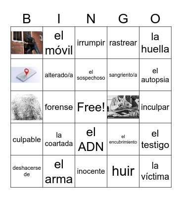Vocabulario: El crimen Bingo Card