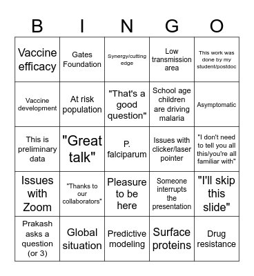 Malaria Friday Bingo Card