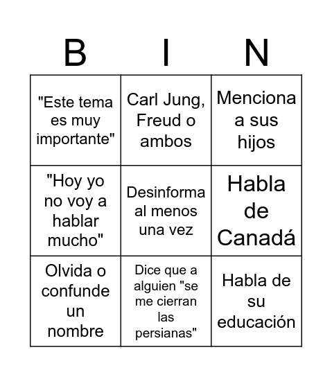 Francisco Bingo Card