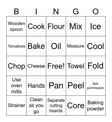 Cooking Bingo Card