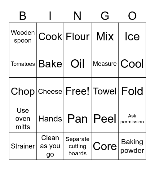 Cooking Bingo Card