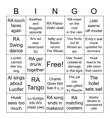 S3 Predictions Bingo Card