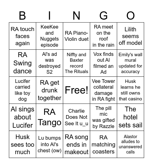 S3 Predictions Bingo Card
