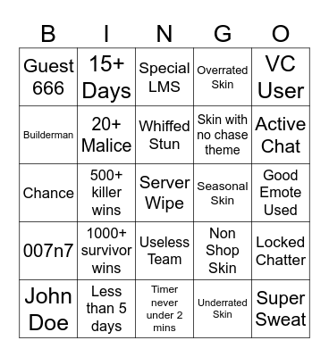 Forsaken Bingo Card