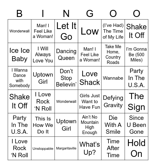 Karaoke Favorites Bingo Card