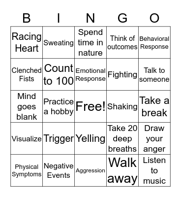 Anger Management  Bingo Card