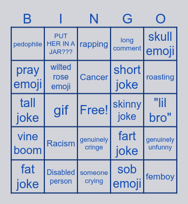 instagram comments Bingo Card