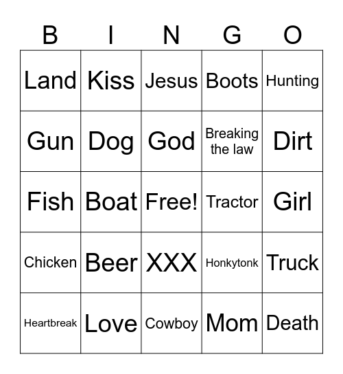 Country Song Bingo Card