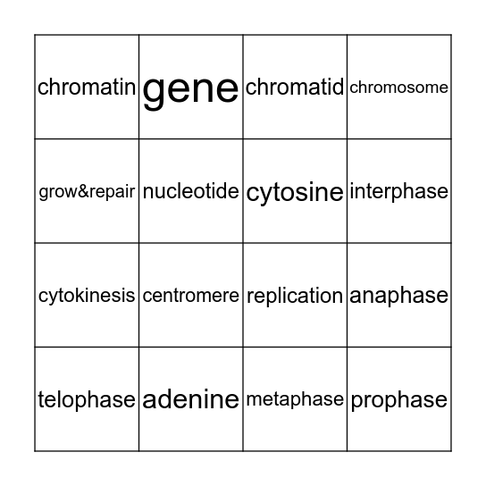 DNA & Reproduction Vocab Bingo Card