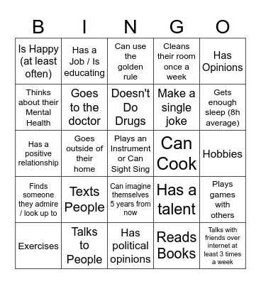Neurotypical Human Bingo Card