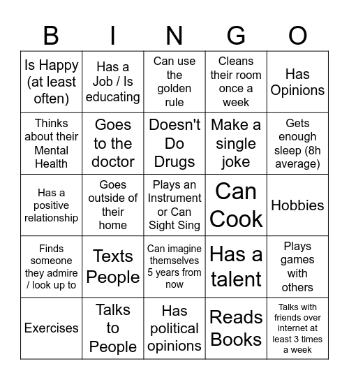 Neurotypical Human Bingo Card