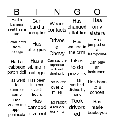 Ice Breaker Bingo Card