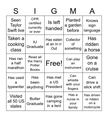 Human Bingo Card