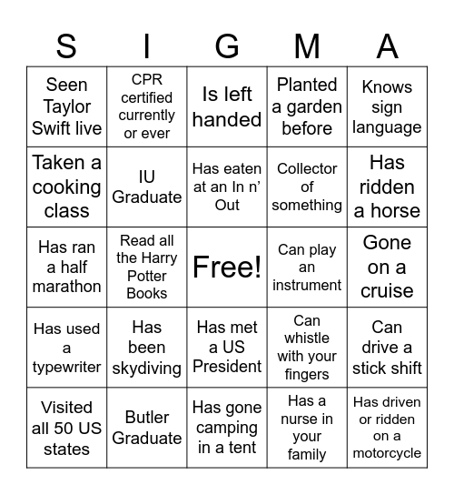 Human Bingo Card
