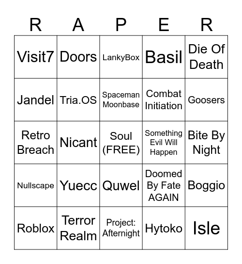 ROBLOX BINGO Card