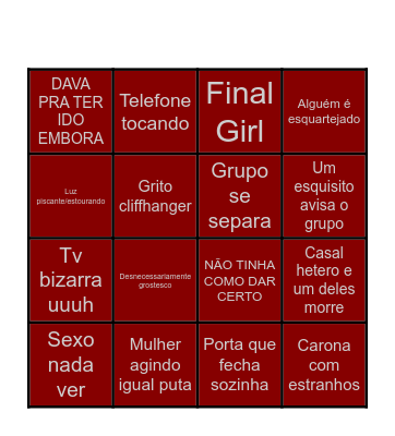 OS FILME DE TERRO Bingo Card