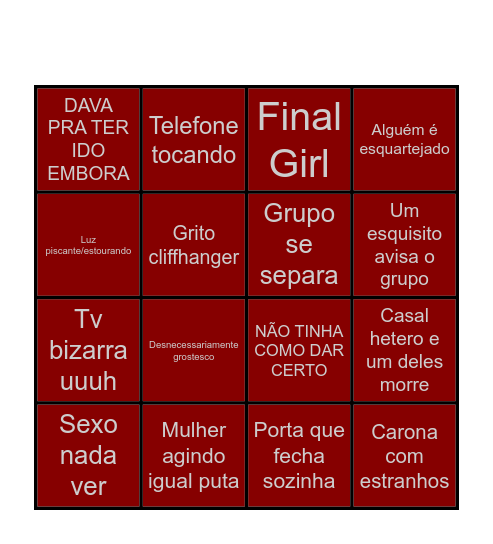 OS FILME DE TERRO Bingo Card