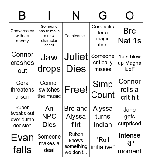 City of Dark Bingo Card