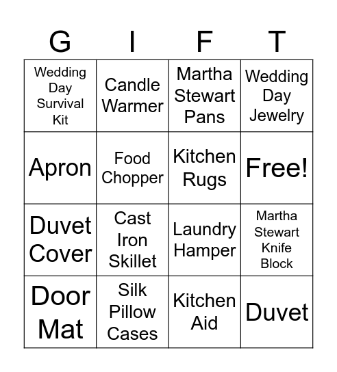 Gift Bingo Card