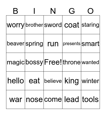 Narnia  Bingo Card