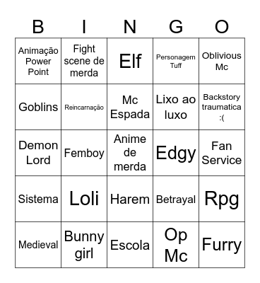 Mega bingo do anime gostosão Bingo Card