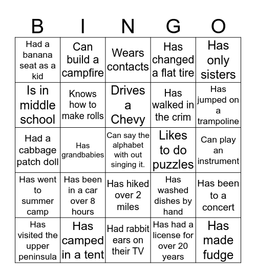 Ice Breaker Bingo Card