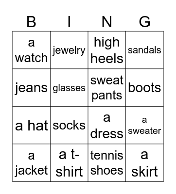 Are you wearing...? Bingo Card