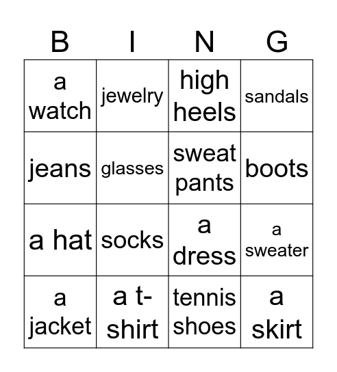 Are you wearing...? Bingo Card