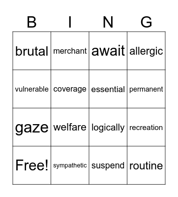 p. 16 Vocabulary Bingo Card