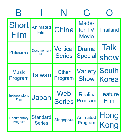 MDL Search Formats & Countries Bingo Card