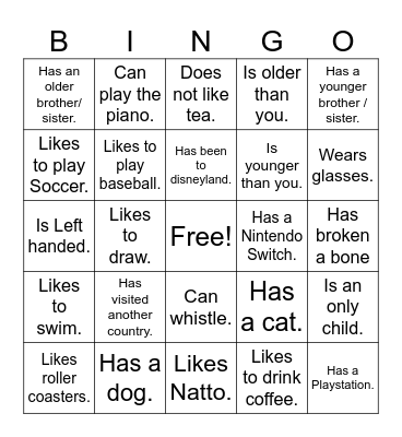 Find Someone who.... Bingo Card