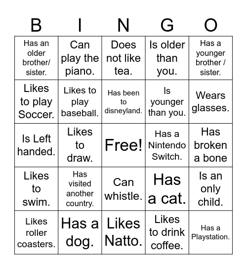 Find Someone who.... Bingo Card