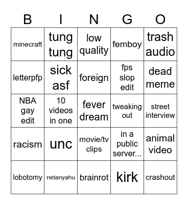 Tiktok Bingo Card