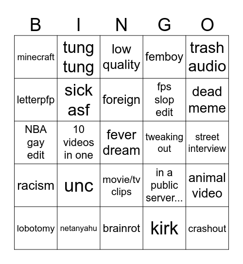 Tiktok Bingo Card