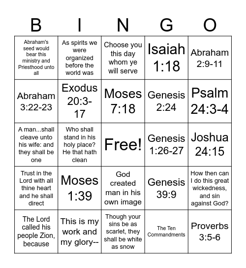 OT Doctrinal Mastery 1st half Bingo Card
