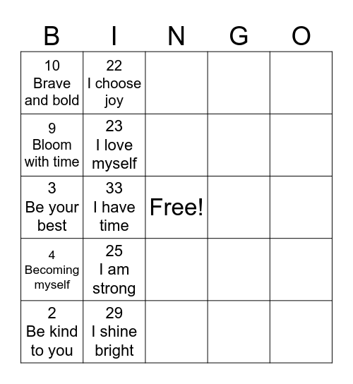 Untitled Bingo Card