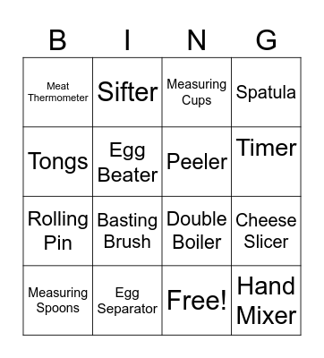 Kitchen Bingo Card