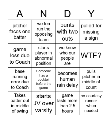 ACF Baseball Bingo Card