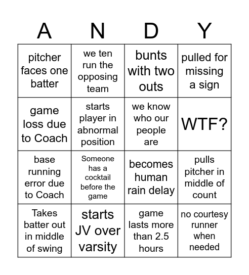 ACF Baseball Bingo Card