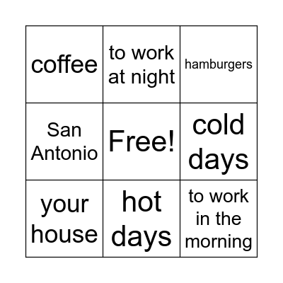 Likes and Dislikes Bingo Card