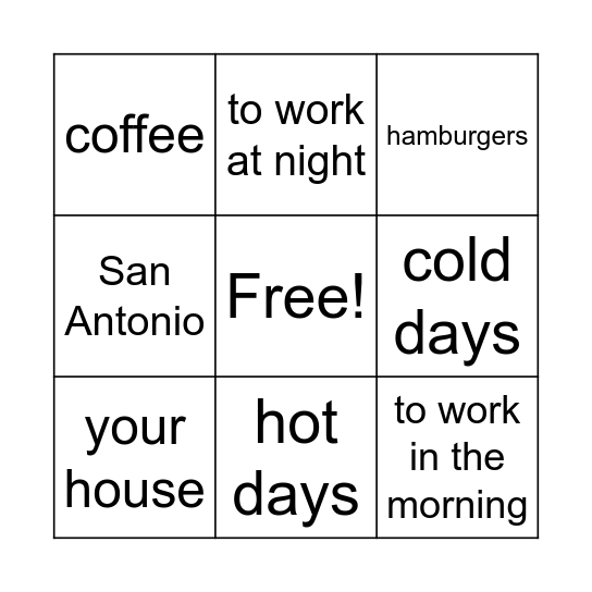 Likes and Dislikes Bingo Card