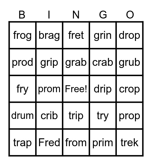 R Blends Bingo Card