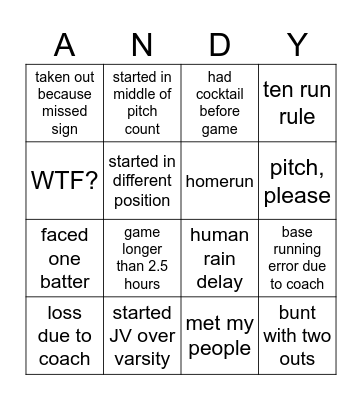 ACF Baseball Bingo Card