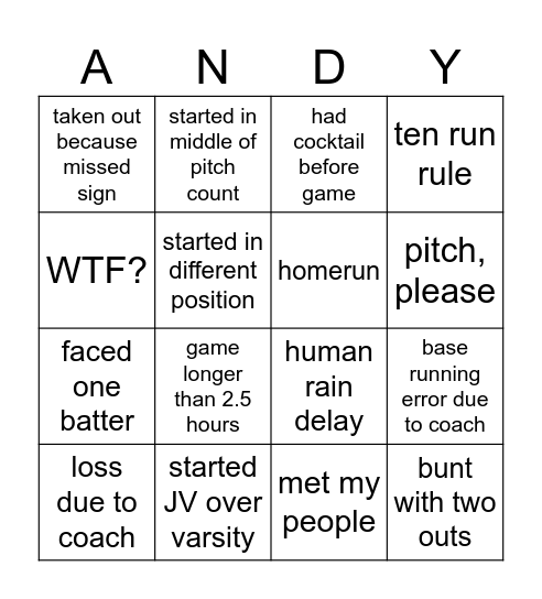 ACF Baseball Bingo Card
