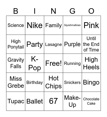 IZZY'S BDAY BINGO Card
