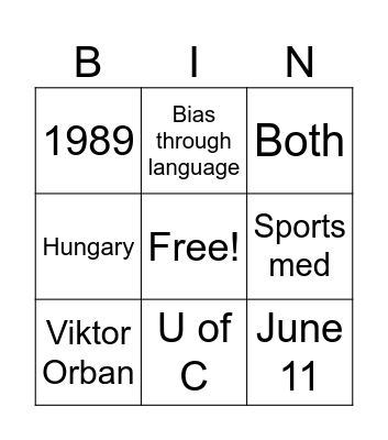 Current Events Bingo Card