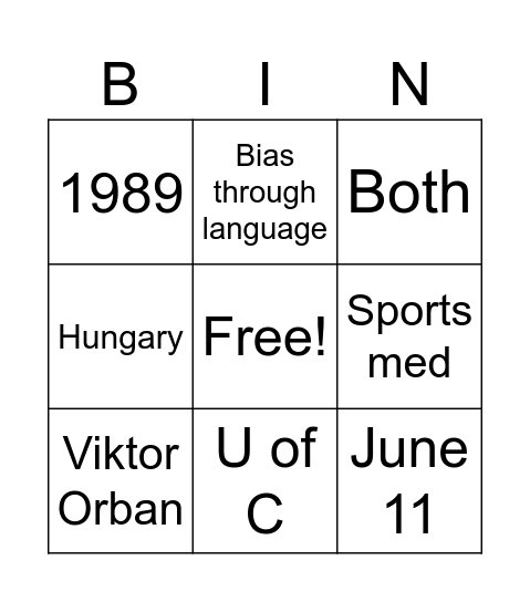 Current Events Bingo Card